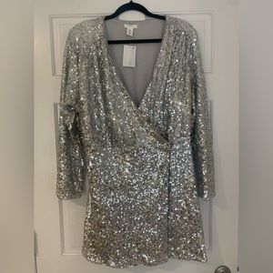 H&M silver sequin wrap dress. NWT.
